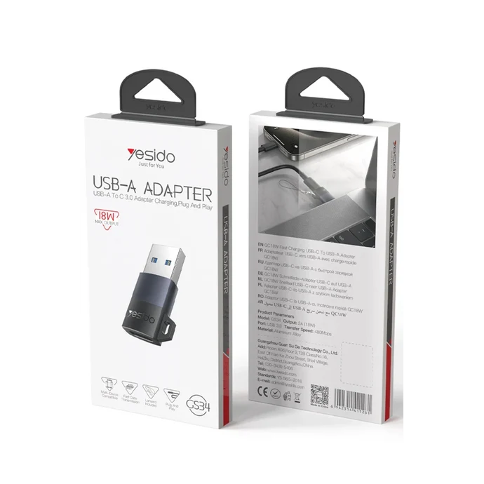 مبدل یسیدو مدل Yesido GS34 OTG USB-A To USB-C