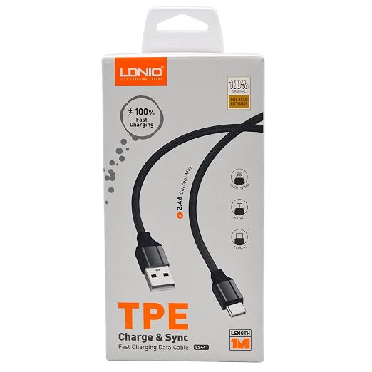 کابل شارژ تایپ سی الدینیو مدل LDNIO LS441 Type-C مشکی طول 1 متر