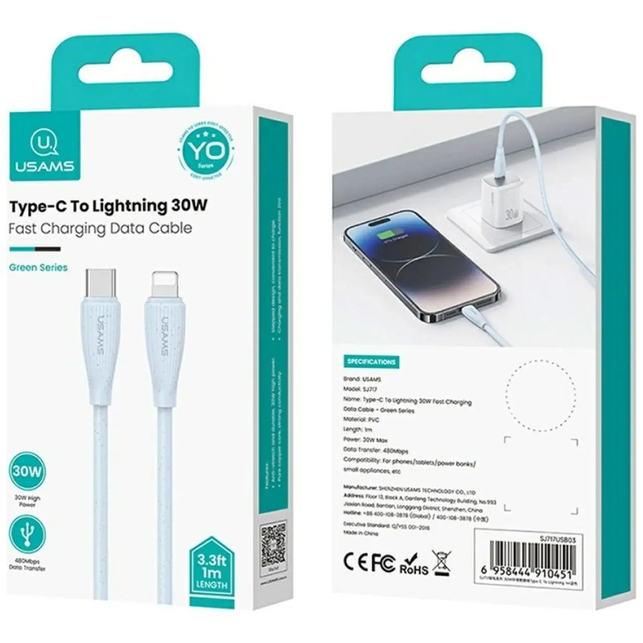 کابل لایتنینگ یوسمز مدل Usams SJ717 PD IPHONE سفید